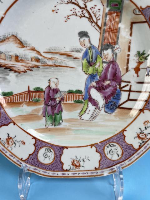 古玩陶瓷清乾隆 名品廣彩三娘教子人物故事紋八方盤拍賣,當前價格820元