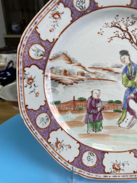 古玩陶瓷清乾隆 名品廣彩三娘教子人物故事紋八方盤拍賣,當前價格820元