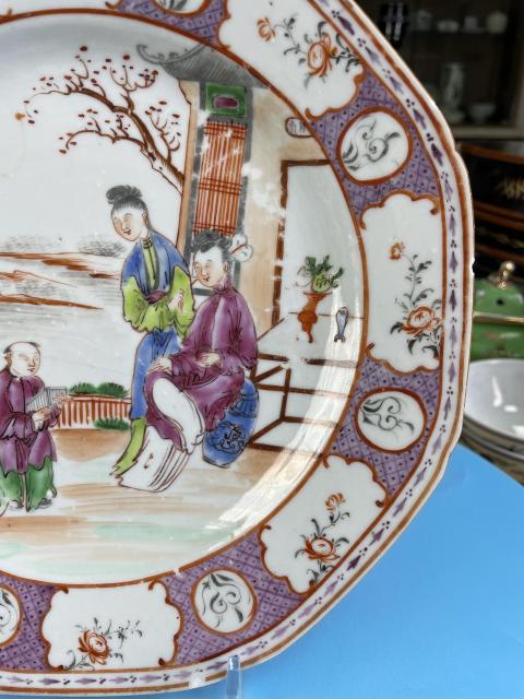 古玩陶瓷清乾隆 名品廣彩三娘教子人物故事紋八方盤拍賣,當前價格820元