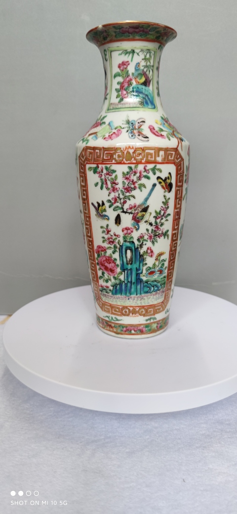 古玩陶瓷清道光·廣彩開光花鳥紋撇口瓶拍賣，當(dāng)前價格1元