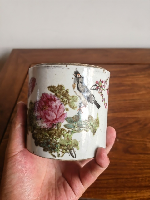 古玩陶瓷光緒粉彩花鳥紋蓋缸（把玩學習佳品）拍賣，當前價格450元