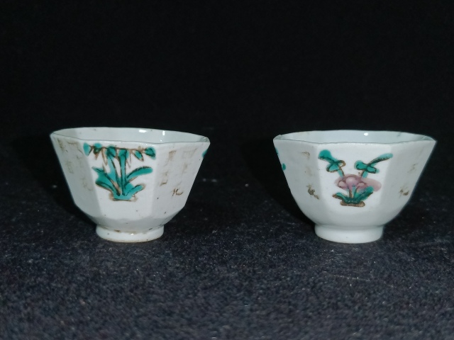 古玩陶瓷晚清.粉彩四季花卉紋八方杯拍賣,當前價格380元