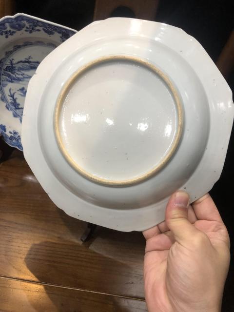 古玩陶瓷（新年放漏中）清-乾隆-亭臺樓閣-青花山水八方賞盤-一對拍賣，當前價格2574元