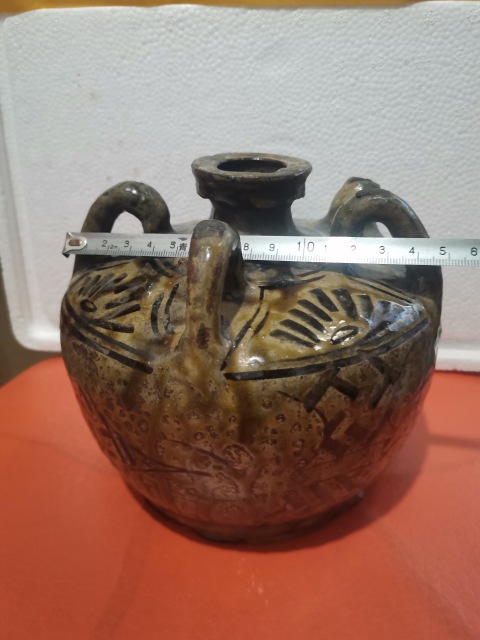 古玩陶瓷民國(guó)馬口窯褐釉四系壺拍賣,當(dāng)前價(jià)格900元