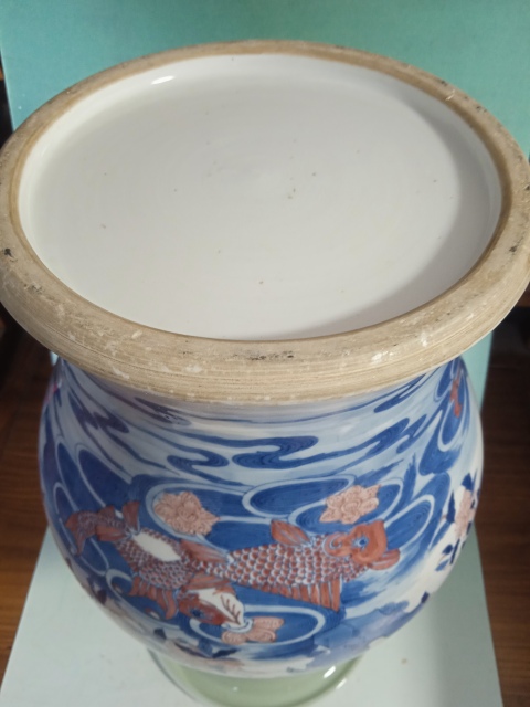 古玩陶瓷豆青釉青花釉里紅卷口瓶拍賣，當前價格9999元
