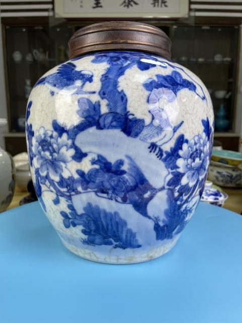 古玩陶瓷清晚期 精品富貴白頭花鳥紋青花大蓋罐拍賣,當前價格4500元