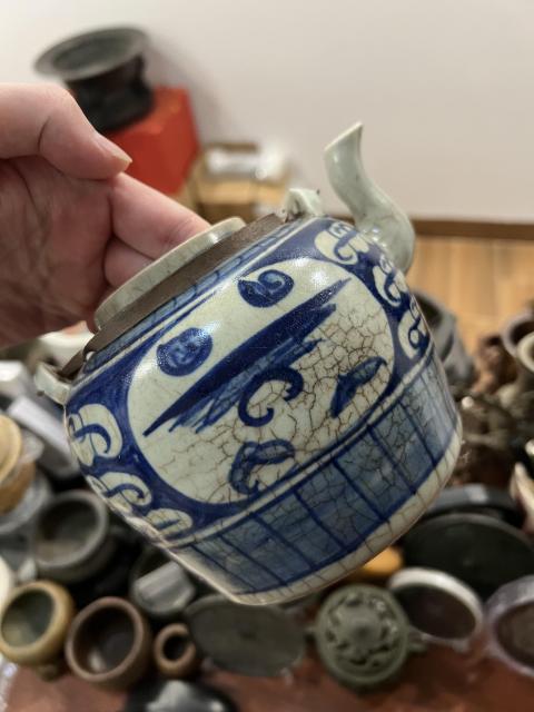 古玩陶瓷青花開窗山水紋壺拍賣，當前價格880元