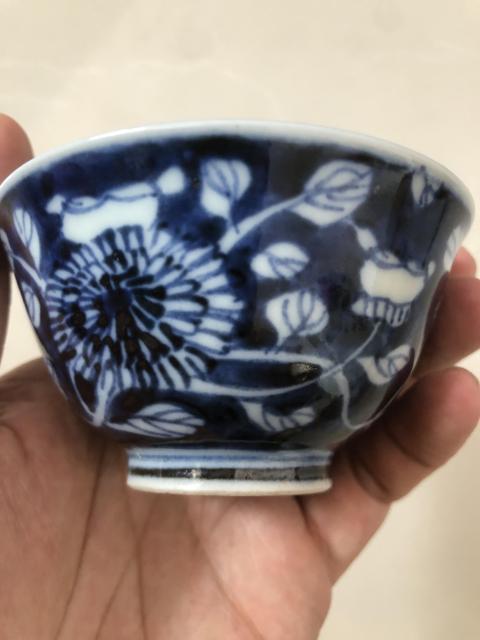 古玩陶瓷清代筆錠如意款青花留白花卉紋碗拍賣，當前價格2000元