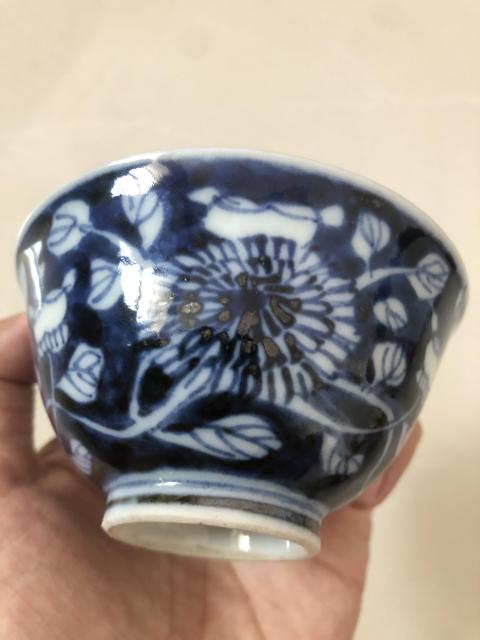 古玩陶瓷清代筆錠如意款青花留白花卉紋碗拍賣，當前價格2000元