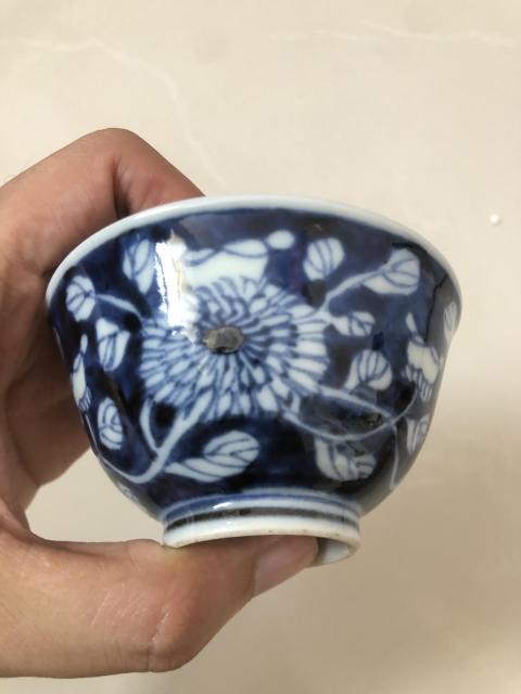 古玩陶瓷清代筆錠如意款青花留白花卉紋碗拍賣，當前價格2000元