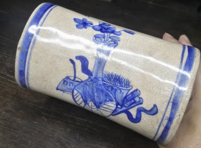 古玩陶瓷清末民國磁州窯青花花卉紋瓷枕拍賣,當(dāng)前價格600元