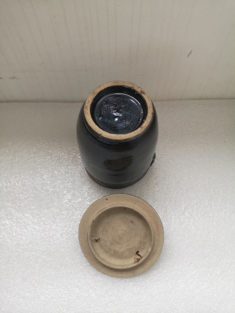 古玩陶瓷磁州窯窯變黑釉雙系罐拍賣,當前價格680元