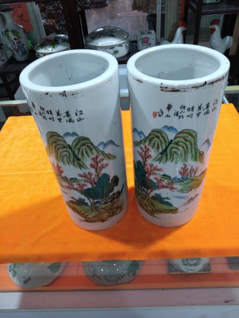 古玩陶瓷民國粉彩山水帽筒拍賣，當前價格2280元