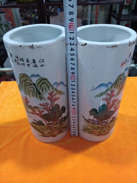 古玩陶瓷民國粉彩山水帽筒拍賣，當前價格2280元