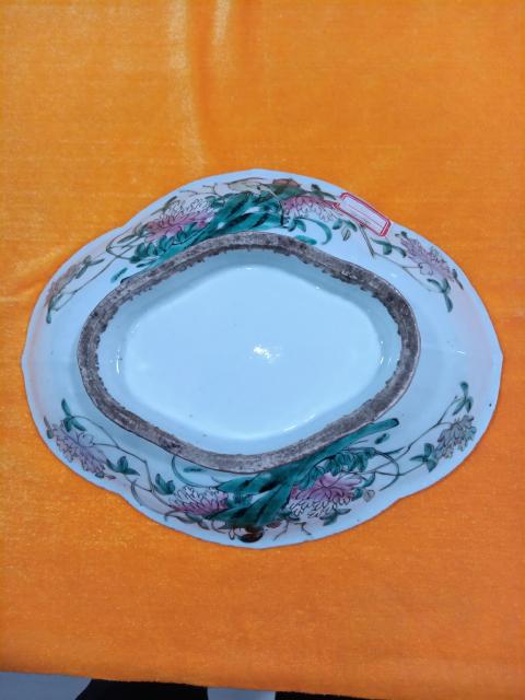 古玩陶瓷清晚期粉彩花鳥紋供盤拍賣，當前價格1680元