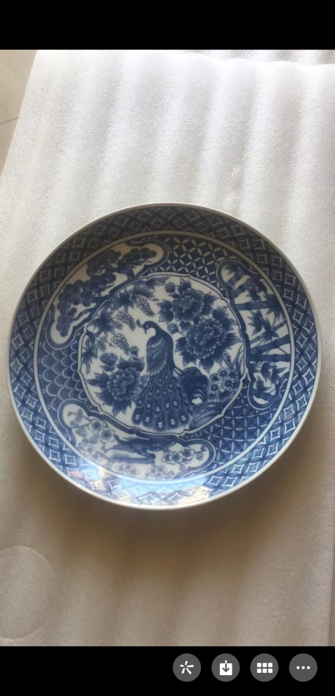 古玩陶瓷八十年代花鳥紋青花盤拍賣，當前價格298元