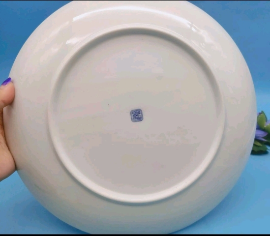 古玩陶瓷八十年代花鳥紋青花盤拍賣，當前價格298元