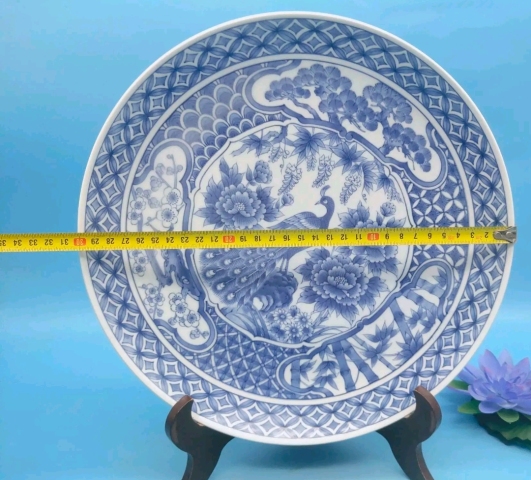 古玩陶瓷八十年代花鳥紋青花盤拍賣，當前價格298元