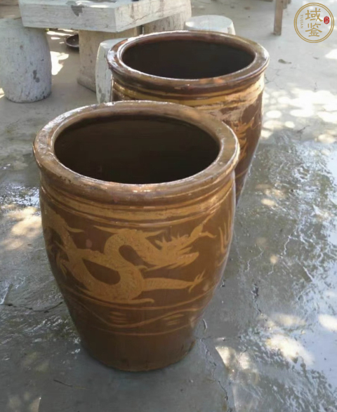 古玩陶瓷民國老龍缸一對拍賣,當(dāng)前價格600元