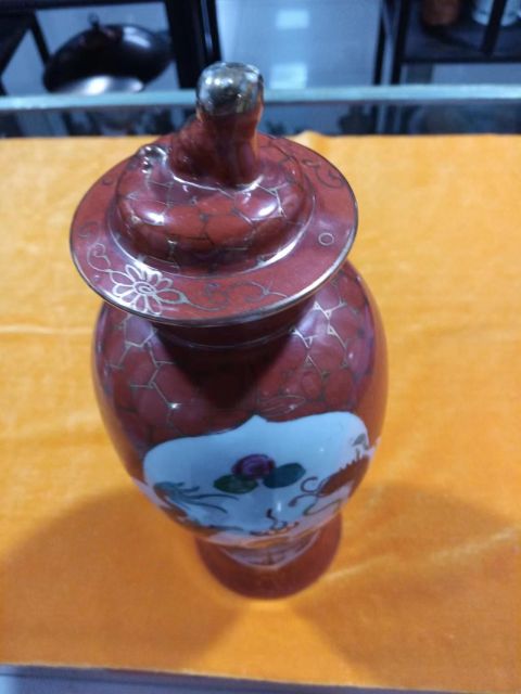 古玩陶瓷**紅地描金開窗龍鳳紋蓋瓶拍賣,當前價格1800元