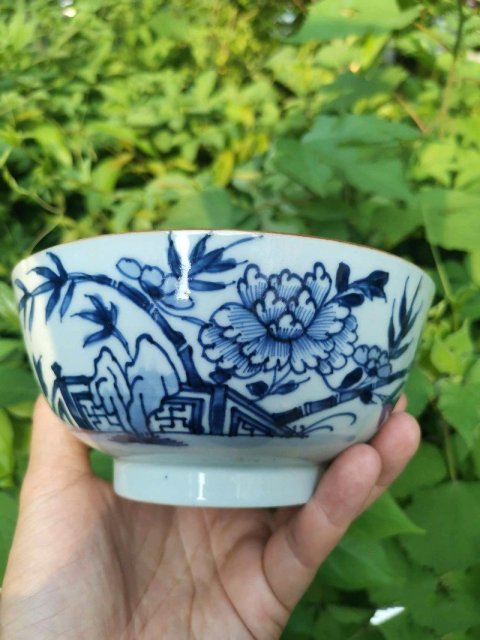 古玩陶瓷6653】清康熙  青花富貴永駐圖碗拍賣，當前價格3000元