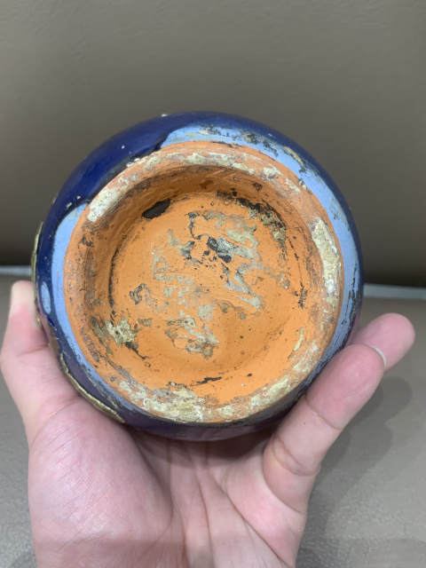 古玩陶瓷明代地方窯口藍釉貼塑花卉紋玉壺春瓶拍賣,當前價格999元