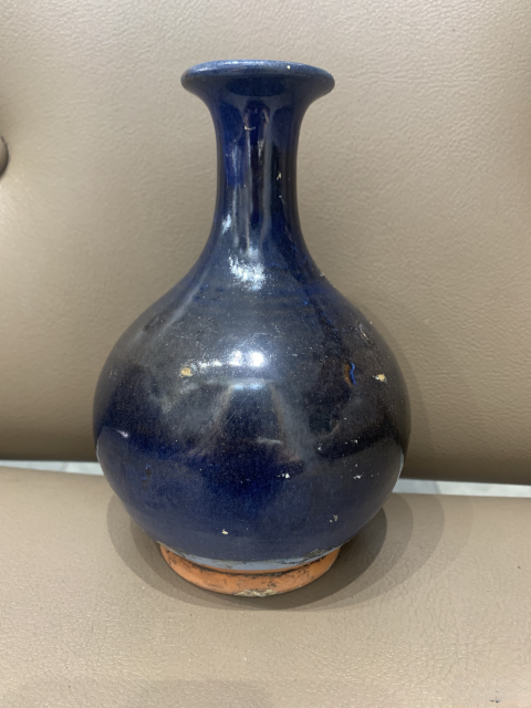 古玩陶瓷明代地方窯口藍釉貼塑花卉紋玉壺春瓶拍賣,當前價格999元