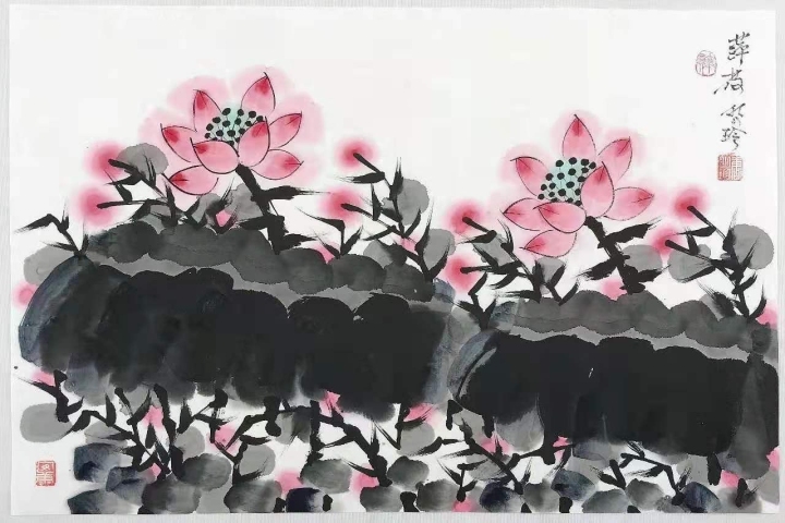 古玩字畫中美協理事唐明珍  萍荷 帶合影拍賣，當前價格1588元