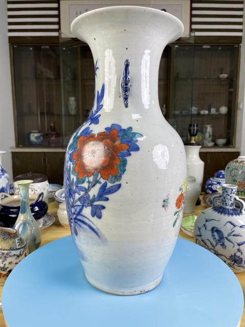 古玩陶瓷清道光 青花加彩雉雞牡丹圖撇口瓶拍賣,當前價格2880元