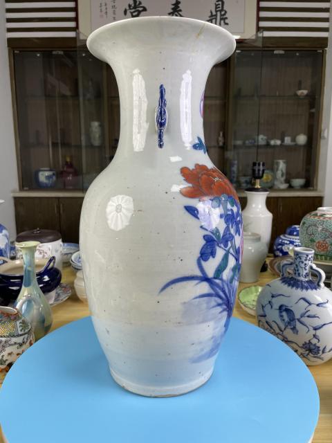 古玩陶瓷清道光 青花加彩雉雞牡丹圖撇口瓶拍賣,當前價格2880元