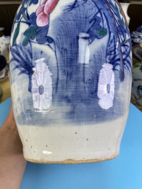古玩陶瓷清道光 青花加彩雉雞牡丹圖撇口瓶拍賣,當前價格2880元
