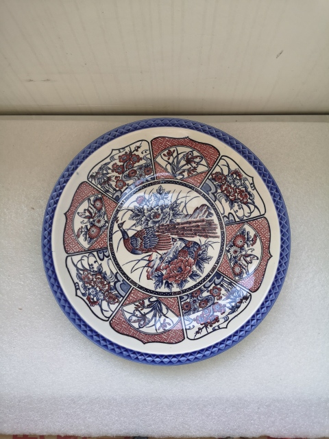 古玩陶瓷青花釉里紅花鳥紋盤拍賣，當前價格398元