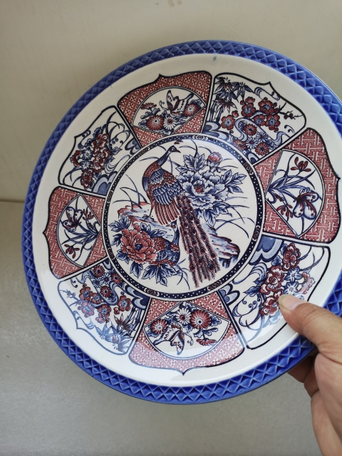 古玩陶瓷青花釉里紅花鳥紋盤拍賣，當前價格398元