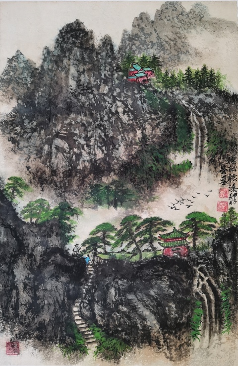 古玩字畫彭城八老之一著名山水畫家張榮基松瀑圖拍賣,當前價格699元