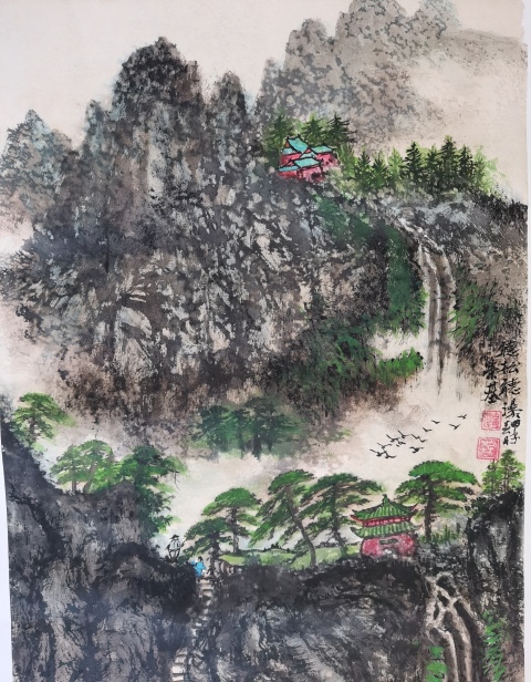 古玩字畫彭城八老之一著名山水畫家張榮基松瀑圖拍賣,當前價格699元