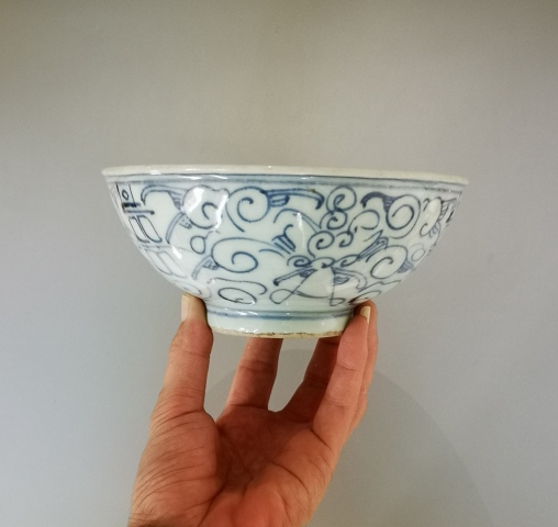 古玩陶瓷清中期.青花纏枝蓮喜字碗(1728-1780)拍賣,當前價格800元