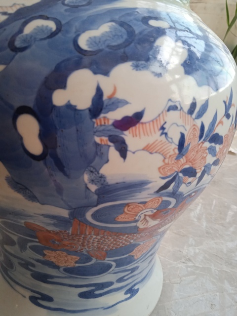 古玩陶瓷豆青釉青花釉里紅卷口瓶拍賣，當前價格9999元