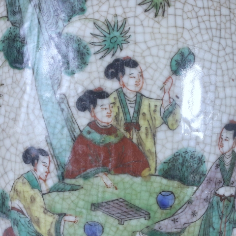 古玩陶瓷【保真】民國·哥釉五彩人物故事賞瓶拍賣，當前價格1888元