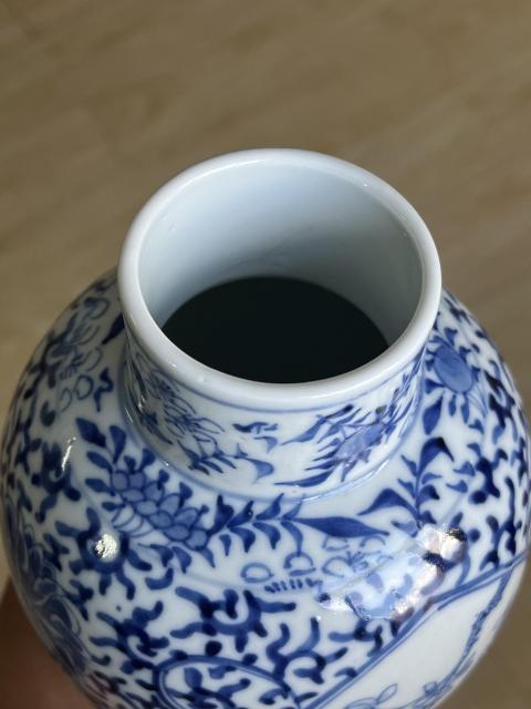 古玩陶瓷晚清雉雞牡丹紋青花雞腿蓋瓶拍賣，當前價格4500元