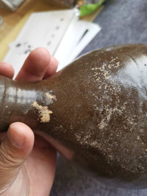古玩陶瓷明代磁州窯褐釉玉壺春瓶拍賣,當前價格900元
