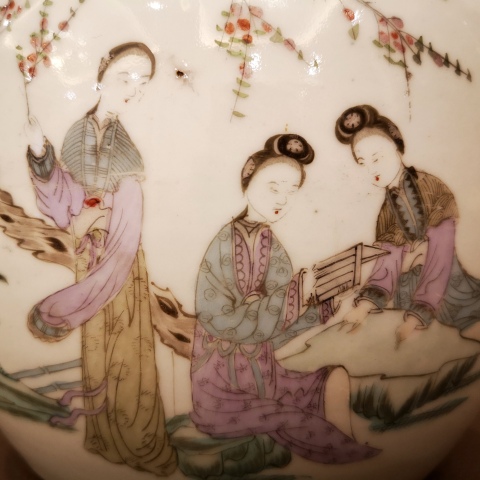 古玩陶瓷民國?粉彩桃花仕女紋詩文粥罐（畫工好）拍賣，當(dāng)前價(jià)格1388元