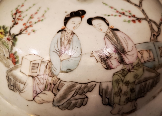 古玩陶瓷民國?粉彩桃花仕女紋詩文粥罐（畫工好）拍賣，當(dāng)前價(jià)格1388元