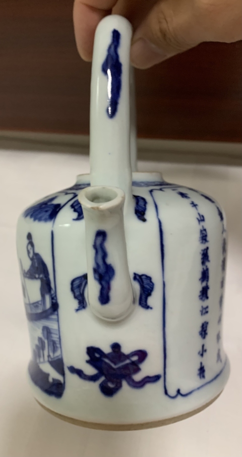 古玩陶瓷康晚雍早期青花人物夜游赤壁詩文提梁壺拍賣,當前價格18888元