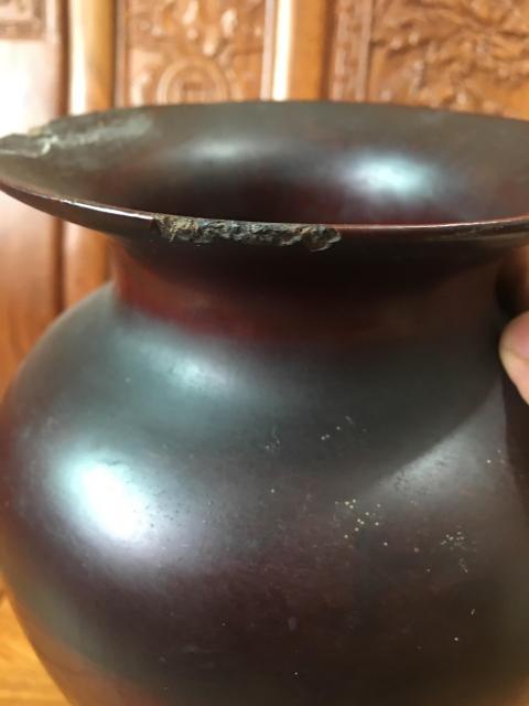 古玩雜項荷花描金紋漆木大賞瓶拍賣,當前價格888元