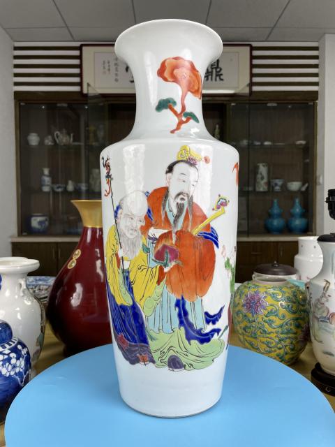 古玩陶瓷清咸豐 極品粉彩三星人物紋大瓶拍賣，當前價格7800元