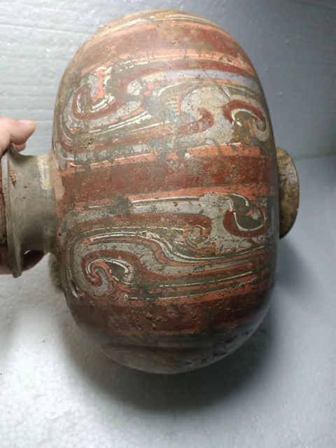 古玩陶瓷西漢彩繪云氣紋繭型壺（大號彩繪）拍賣，當前價格3600元