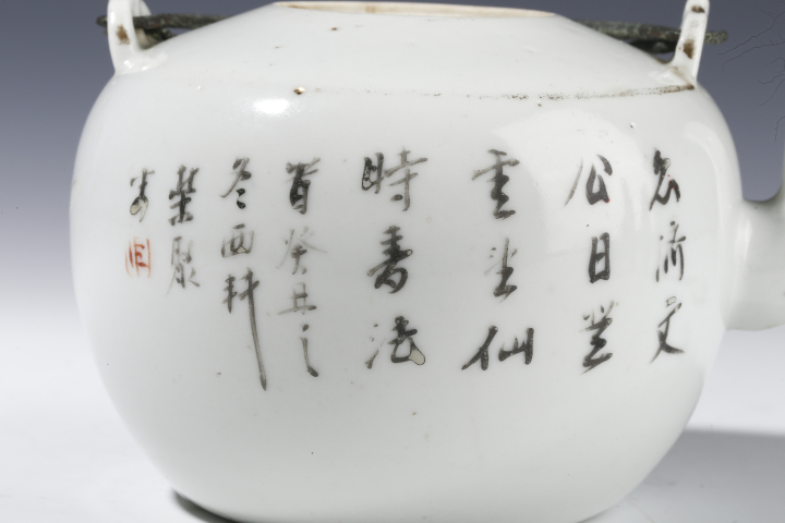 古玩陶瓷清晚·粉彩郭子儀遇仙紋提梁壺拍賣,當前價格3700元