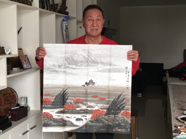 古玩字畫中美協李保民 漠上驕子圖帶合影拍賣,當前價格1288元