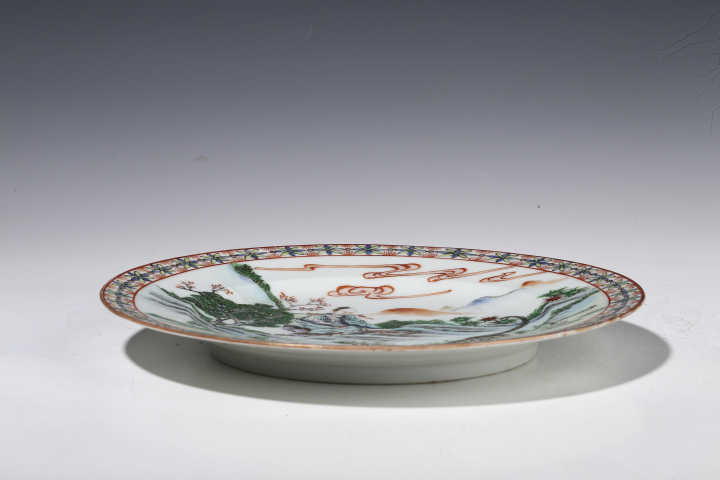 古玩陶瓷清晚·五彩韓湘子人物紋折沿盤（精品）拍賣，當前價格15000元