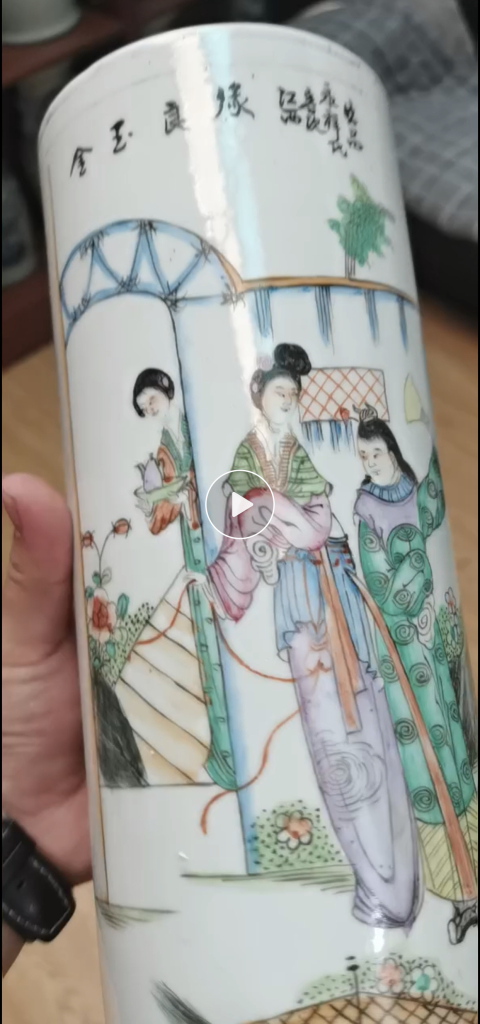 古玩陶瓷粉彩人物故事紋帽筒拍賣,當前價格2500元
